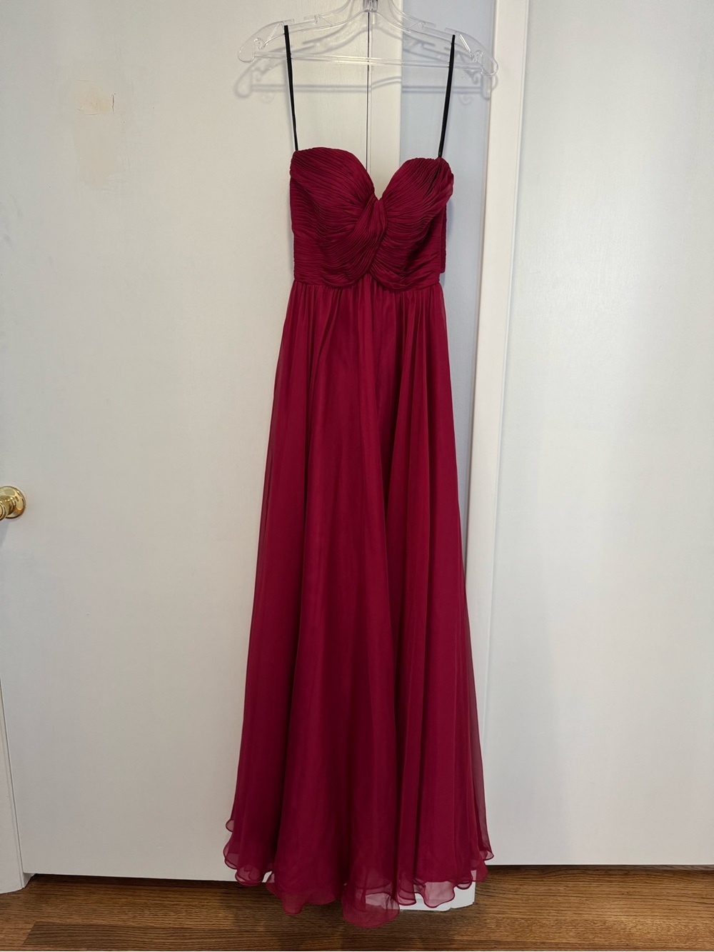 Strapless Raspberry Evening Gown with Pleated Sweetheart Bodice